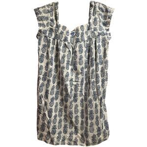 Navy Bleu Pineapple Print Sleeveless Mini Dress w/ Pockets - Size Large